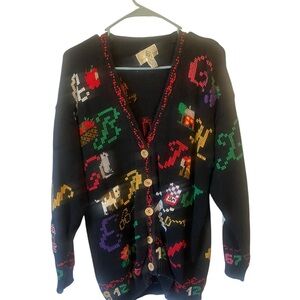 vintage design options alphabet chunky knit rainbow cardigan xl